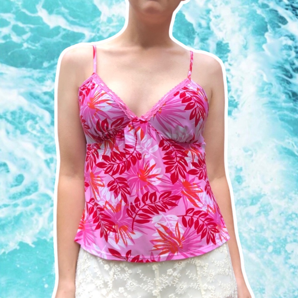 Neon Pink Tropical Barbie Cami, Size S